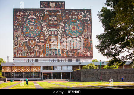 `Representación histórica de la cultura´, mural by Juan O'Gorman on the facade of the library,National Autonomous University of Mexico (UNAM) Stock Photo
